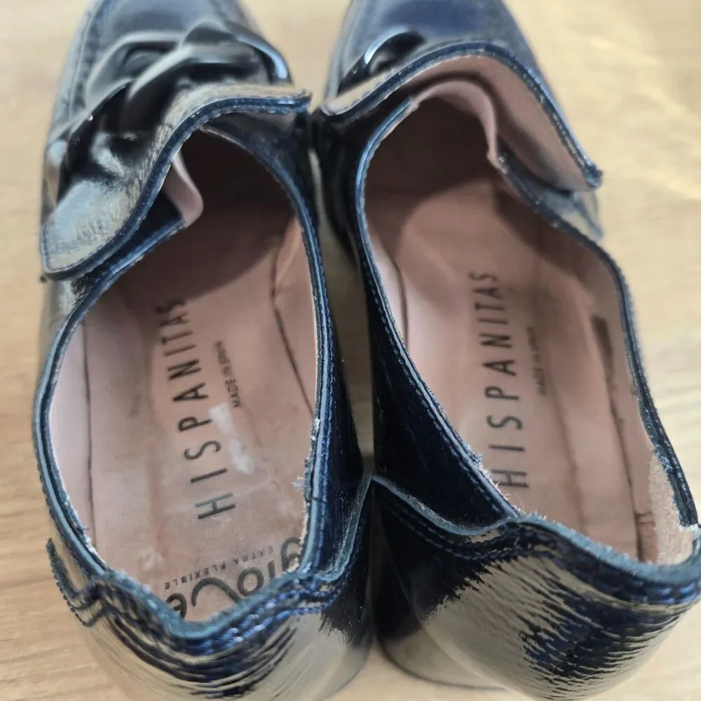 Hispanitas Charlize Blue Patent Leather Loafers 37/6-6.5‎ Chain Detail 2